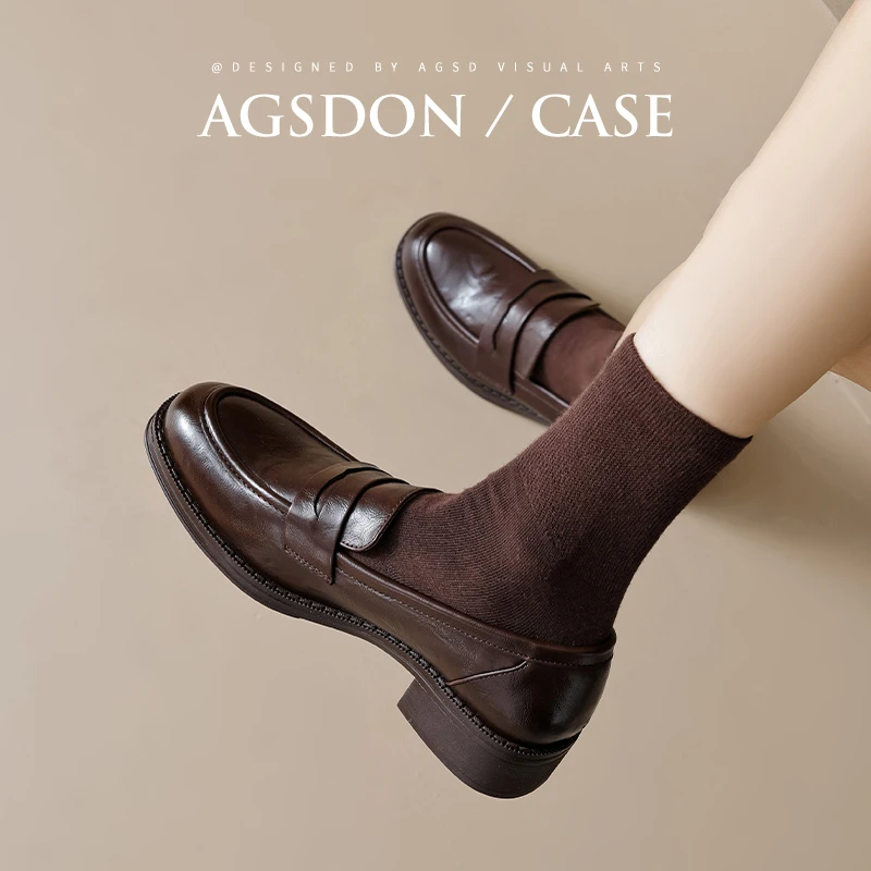 奥古狮登厚底乐福鞋女2025新款春秋软底单鞋复古通勤英伦风小皮鞋