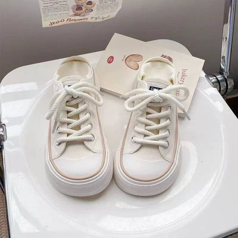 1131 休闲百搭帆布鞋女2025春季新款一脚蹬百搭厚底板鞋丑萌女鞋