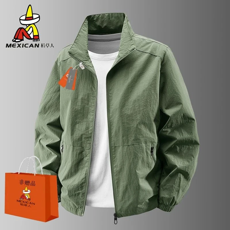 稻草人大码胖子夹克男外套休闲防风潮春秋季薄款宽松衣服透气速干