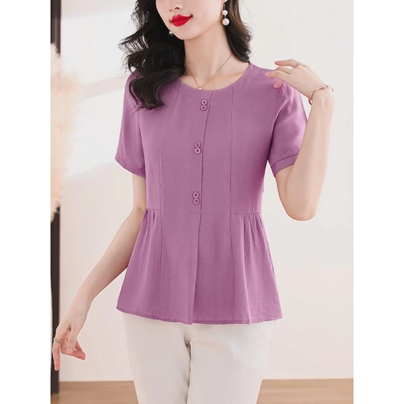短袖衬衫女夏季2025新款夏装妈妈装洋气减龄女士通勤小衫上衣