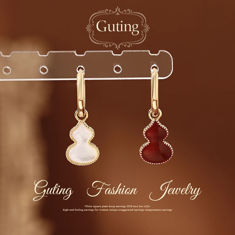 铜合金合成锆石耳饰 23414红色双面葫芦耳环女秋冬高级耳饰耳钉