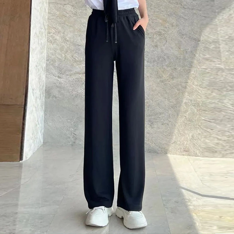 2025年秋冬新款宽松显瘦女装百搭松紧腰直筒休闲裤女1100408