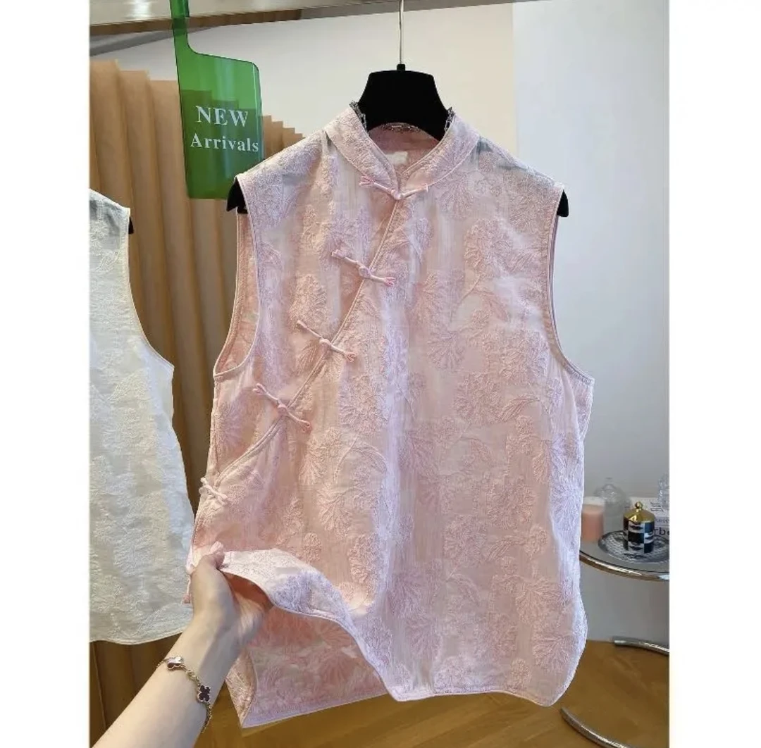 2025夏季新款新中式中国风静奢风背心网红无袖盘口气质上衣