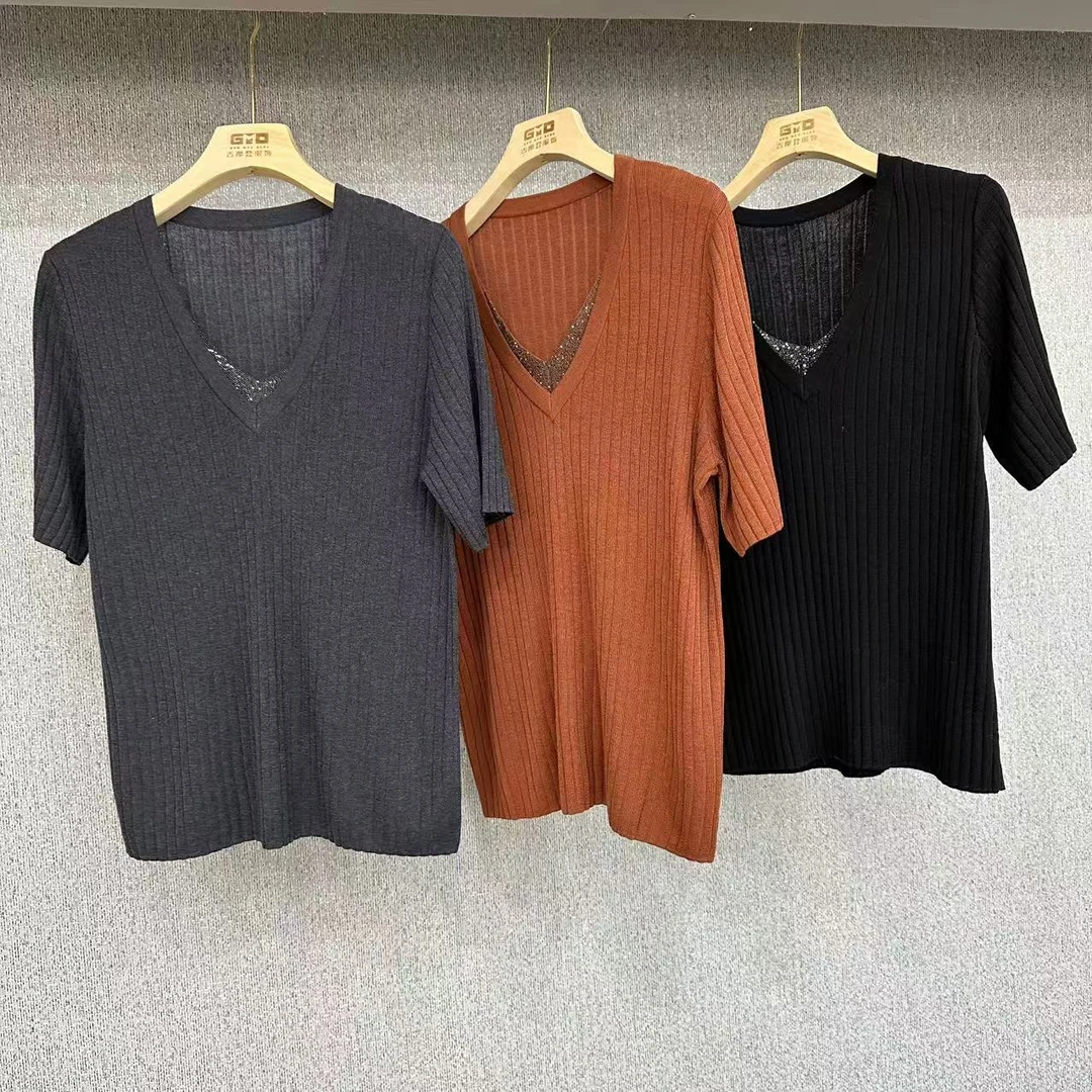 爆款！双V领钻女士休闲针织衫