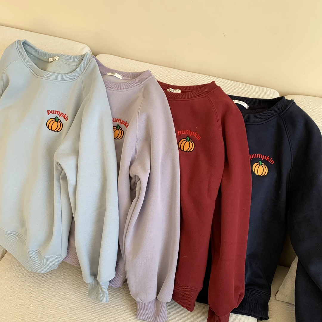 232亲子装圆领多色小南瓜刺绣加绒加厚舒适百搭休闲卫衣春秋冬