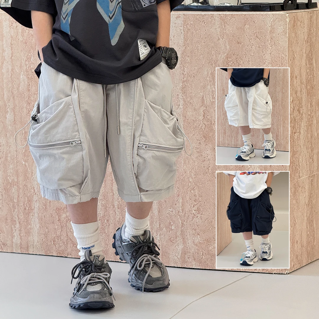 【黑标】男童工装短裤2025夏季潮流中大童裤子儿童个性五分裤T88140