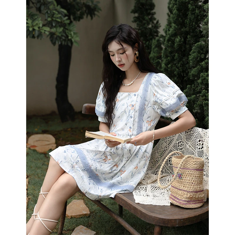 【粉丝专享】谜秀水墨风格印花面料 法式油画风连衣裙MXD29L1932