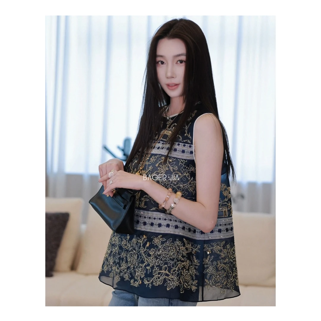 99-【高定】宝儿家含幂BJ79825103夏季新款花卉钉珠刺绣工艺马甲