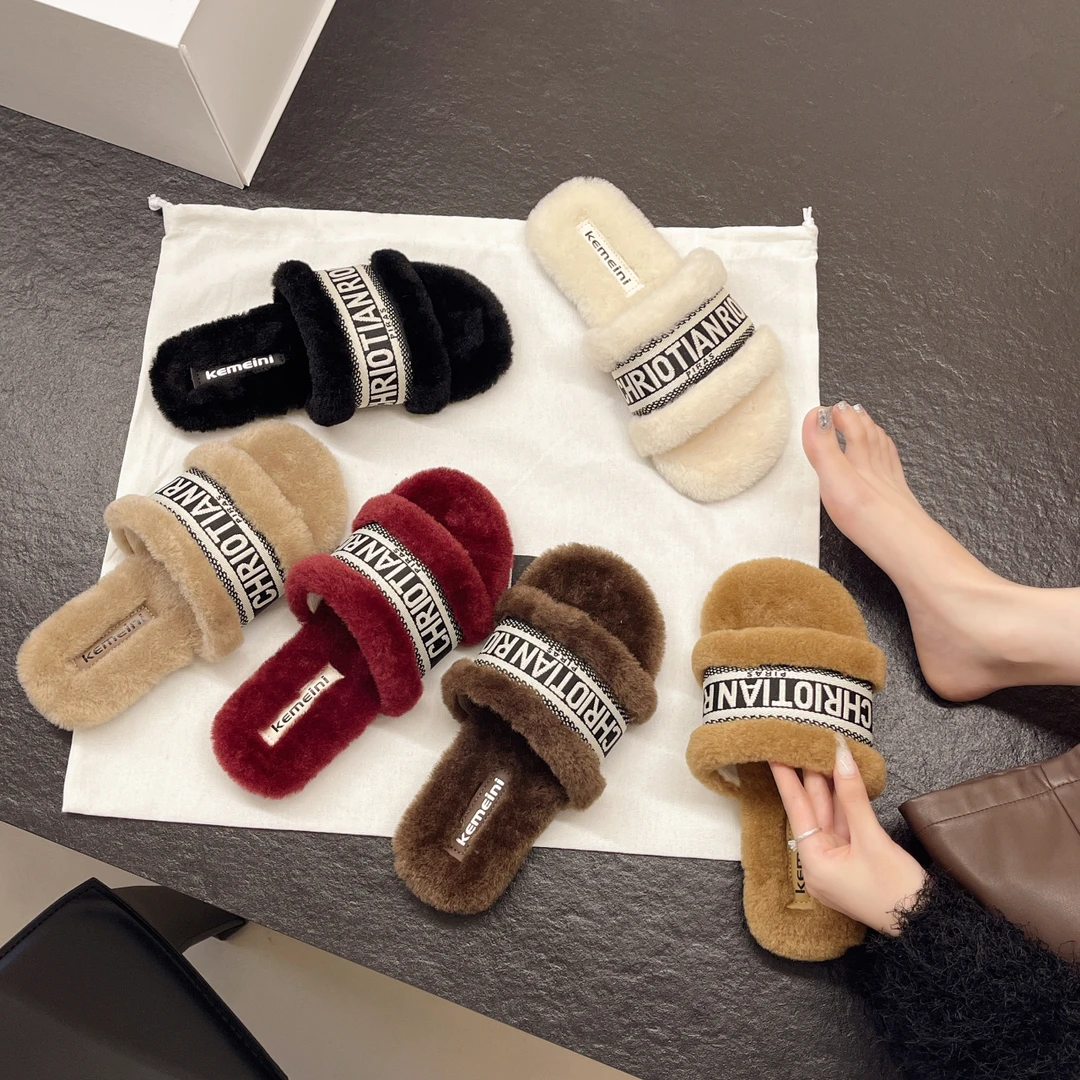 毛毛鞋居家四季通用厚底女鞋常规头镂空平底一字拖外穿韩版韩版