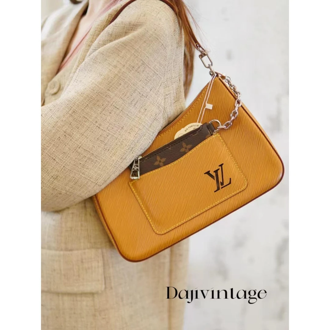 95新 LouisVuitton/路易威登 大吉中古/LV Marelle 焦糖色水波纹