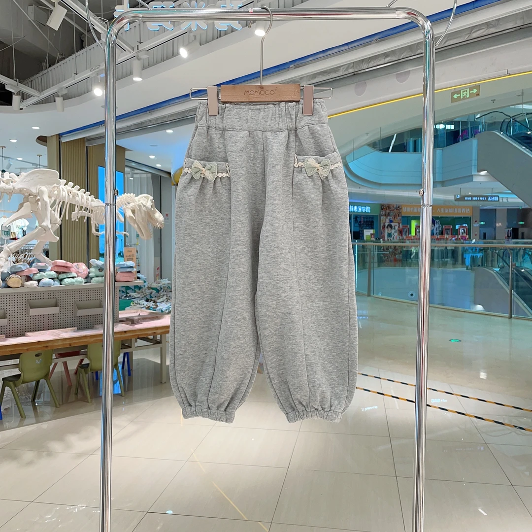 MOMOCO女童秋季儿童休闲裤时尚甜美蝴蝶结针织裤卫裤77780358001