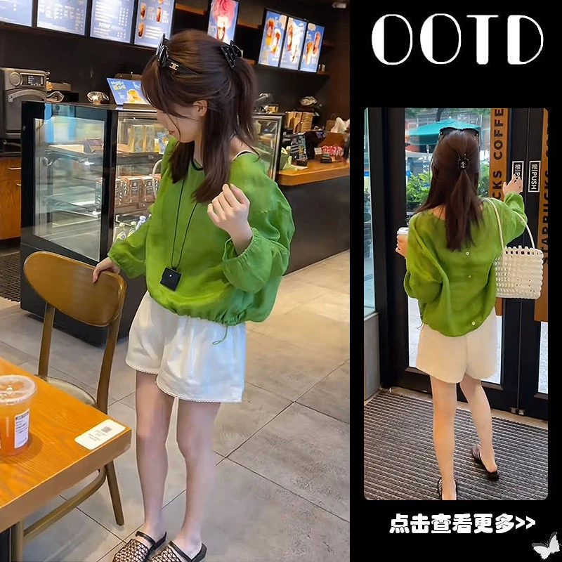 秋季流行穿搭一整套女2025新款韩版长袖衬衫高腰阔腿短裤两件套