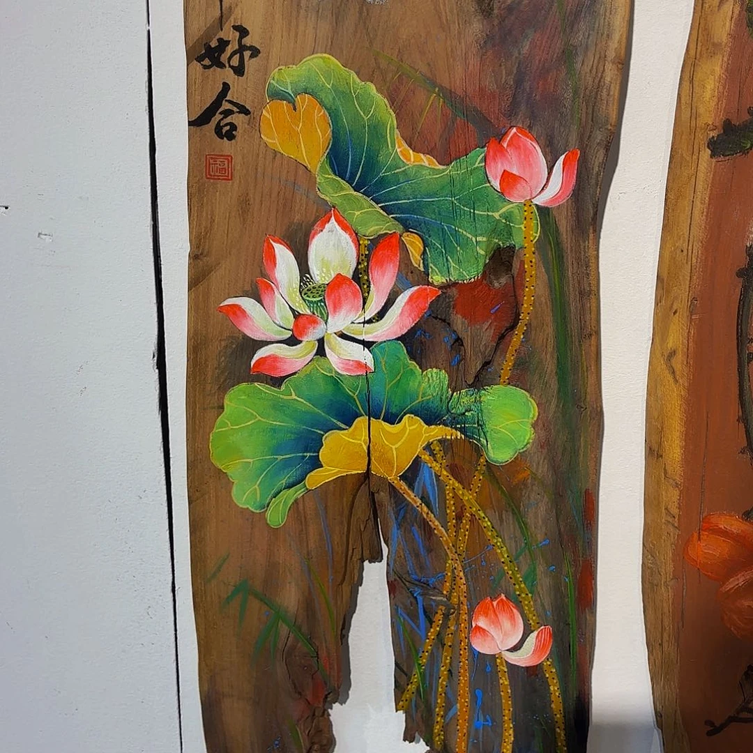 侘寂风老门板丙烯画