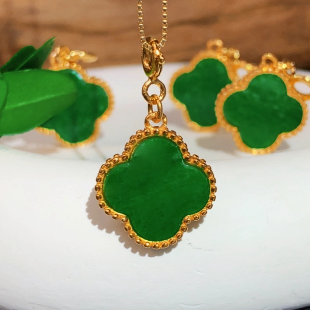 【陌玉精选】缅料A货翡翠时尚满绿四叶草吊坠多样性/一件 不含链