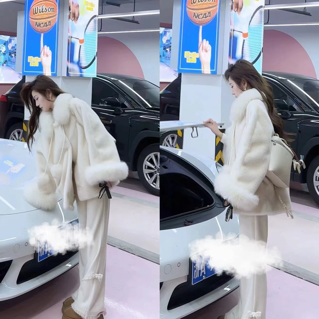 【婷婷】《风生水起》 小个子过节战袍奶乖加厚毛毛外套24DK6029