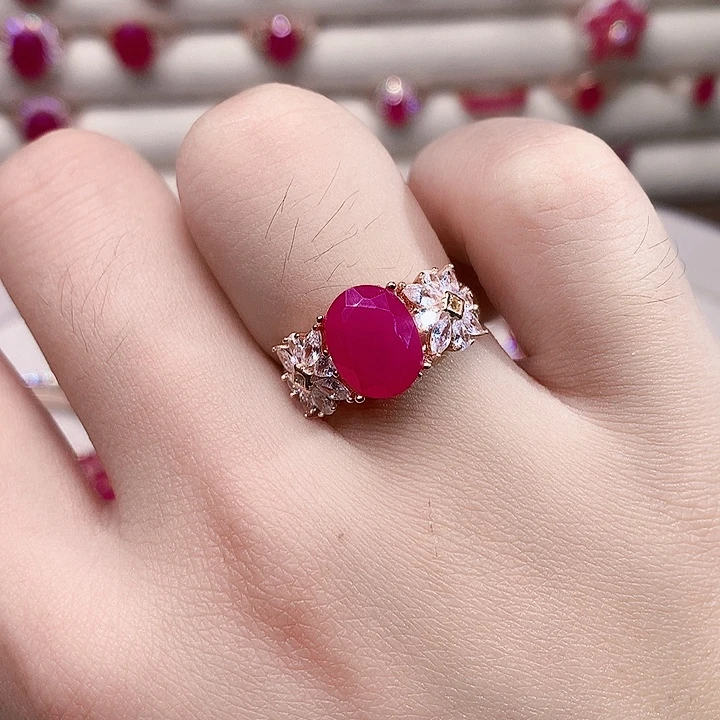 戒指红宝石银S925镶嵌