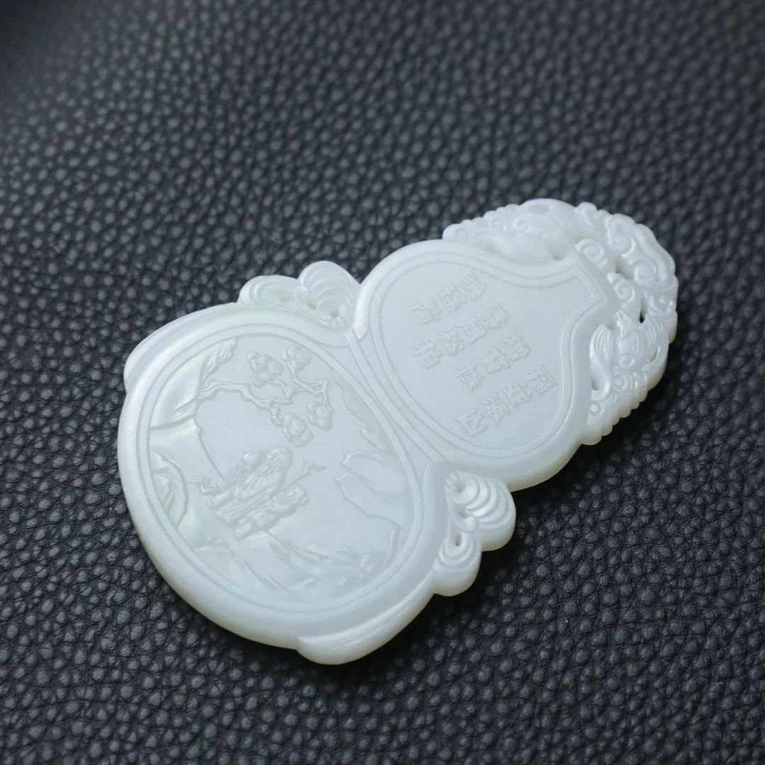 TCWWA07266清晚和田白玉山水人物福禄牌