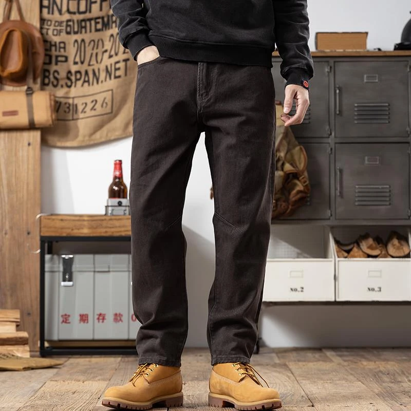 美式百搭休闲裤2025秋季新款立体剪裁拼接宽松直筒裤百搭深灰男裤