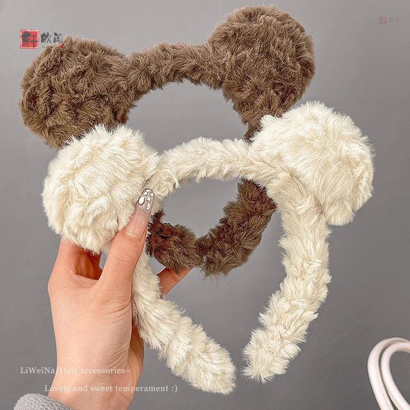可爱小熊耳朵毛绒发箍女洗脸压发头箍发卡2025年新款冬季头饰发捆