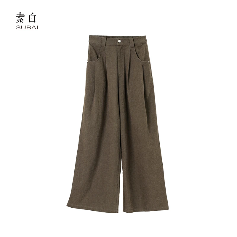 素白【漫游踪迹】M01013宽松简约休闲裤百搭洋气时尚直筒裤