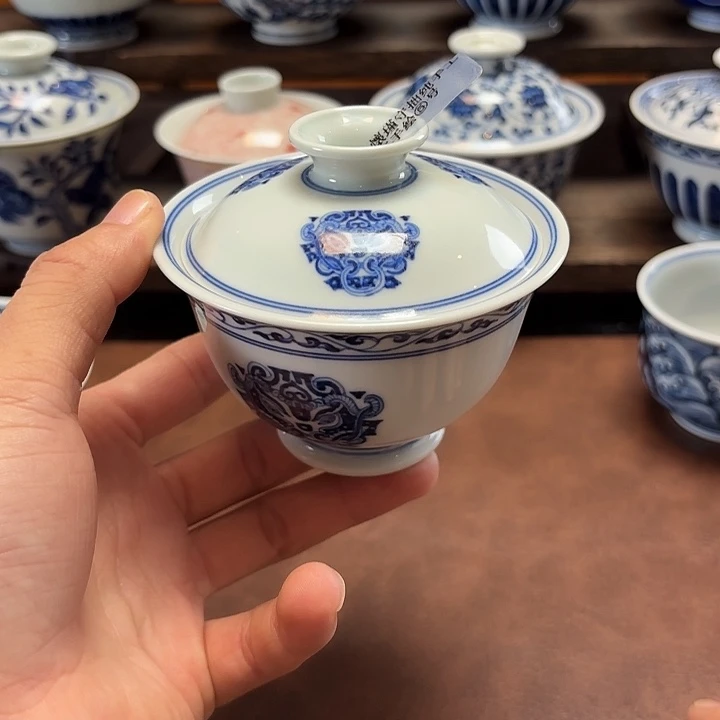 t***c怀瑾守拙手工手绘饕餮高足盖碗