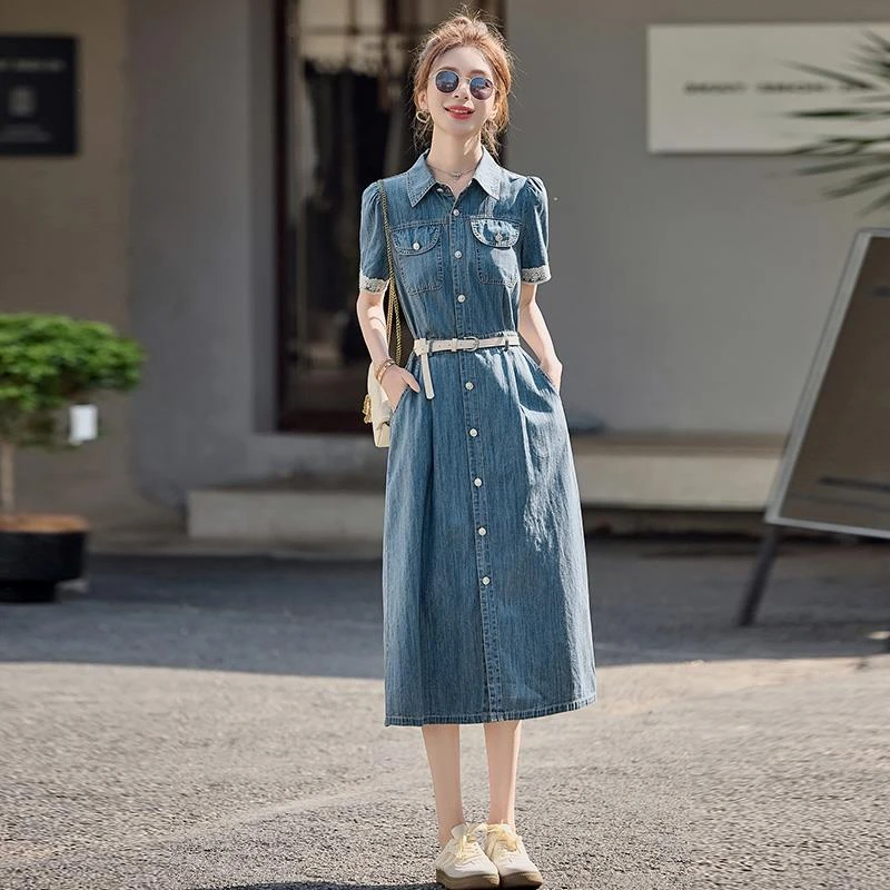 牛仔连衣裙2025新款今年流行爆款大气收腰洋气时尚大方得体的裙子