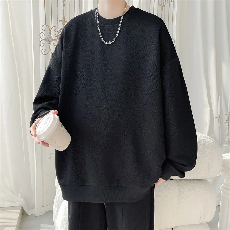 引创新款2025春秋季套头百搭休闲圆领卫衣男潮流宽松长袖上衣男