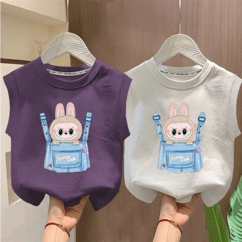 儿童2025新款卡通创意拉布纯棉无袖t中小童背心夏季外穿可爱圆领t