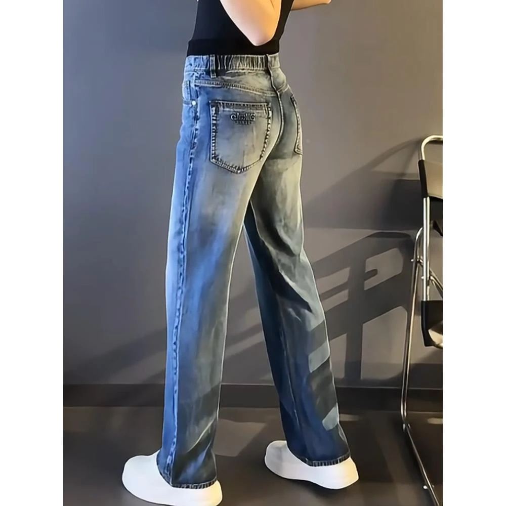 轻奢男装大码潮牌男士秋冬新款时尚牛仔裤阔腿休闲显瘦长裤子宽松