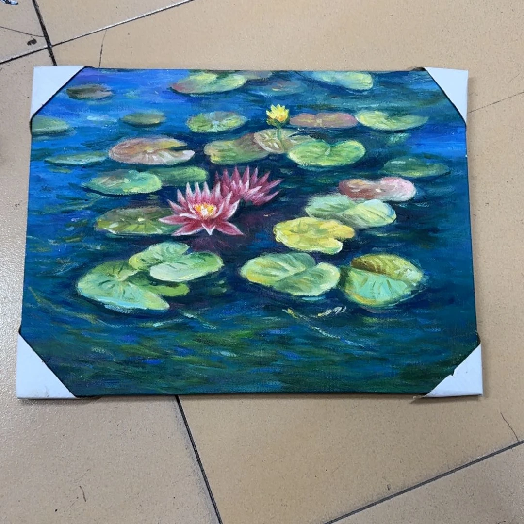 油画30*40尺寸手绘荷塘带内框