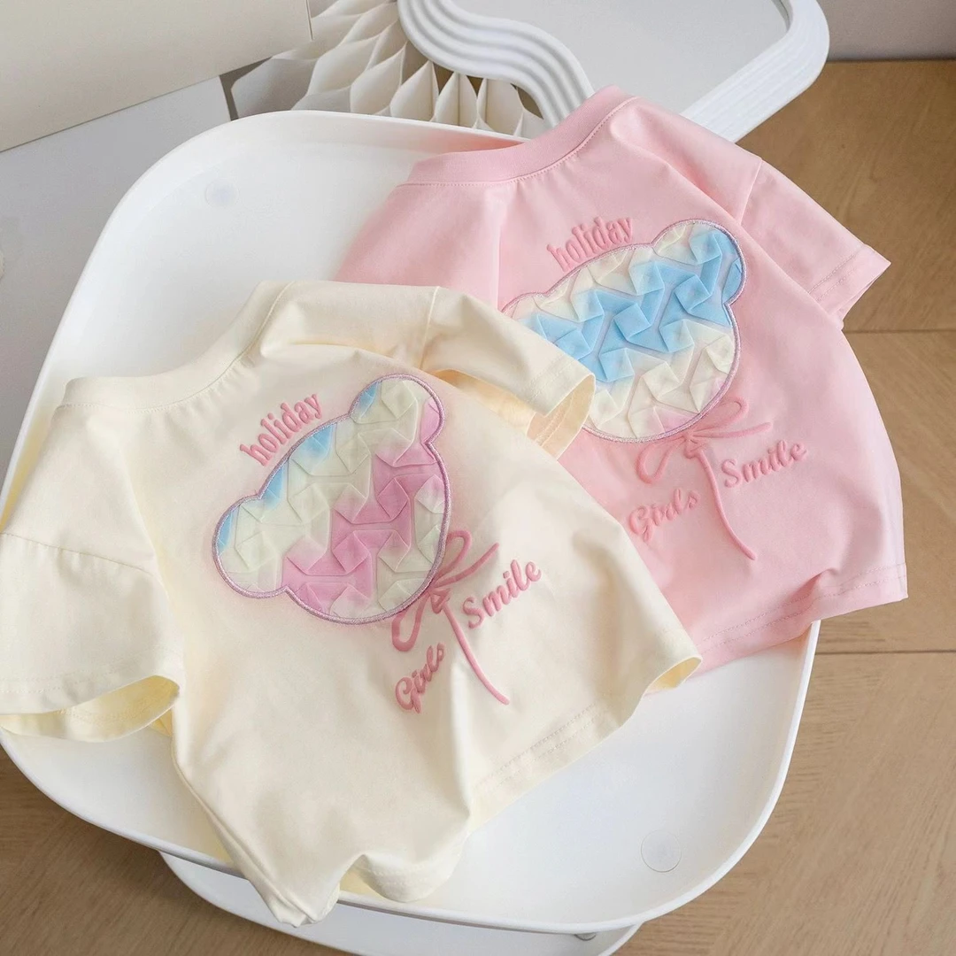 女童童装卡通短袖2025夏季新款立体小熊小女孩父亲洋气甜美T恤ol