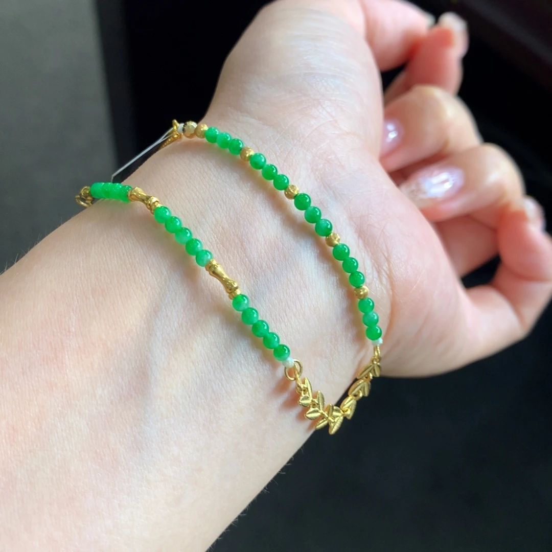 翡翠未镶嵌手链木那阳绿金枝玉叶卡2.7-2.9