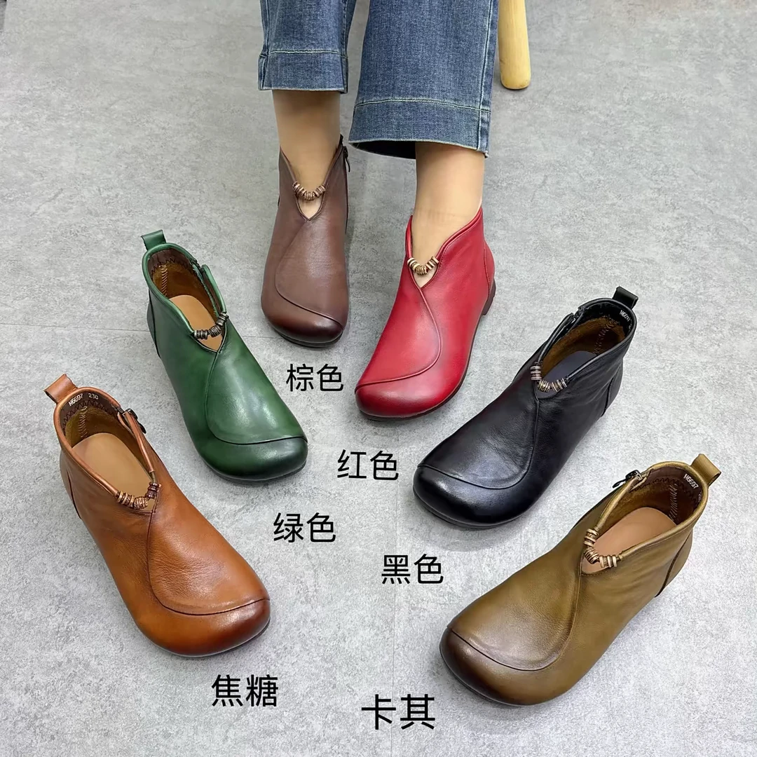 6697头层牛皮25秋季新款短靴软底软皮舒适百搭爆款头层牛皮女鞋