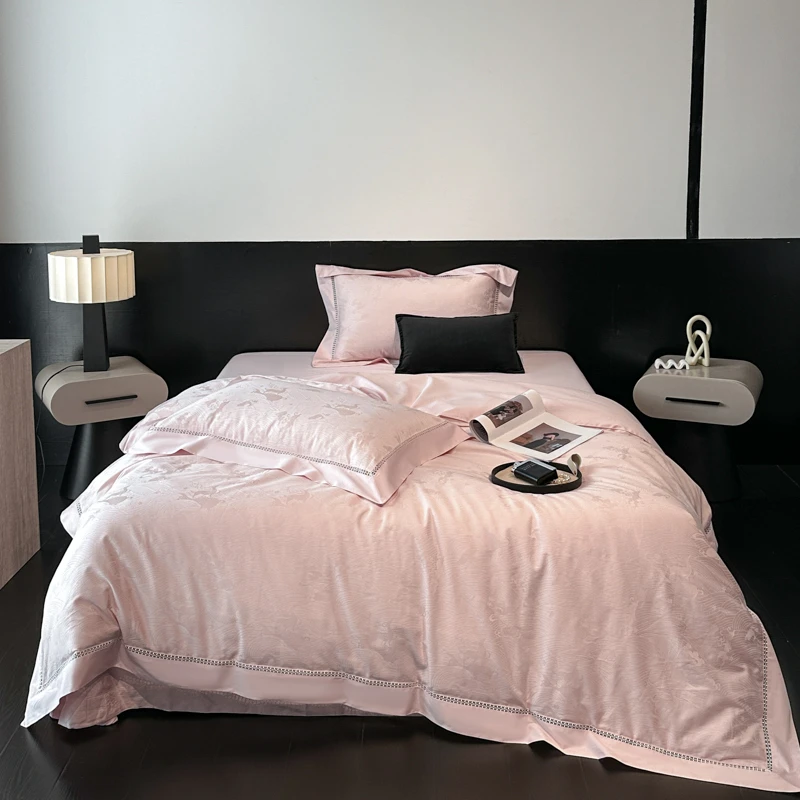 【专柜断码】超柔轻奢风云边提花纯棉四件套-云鹿-粉