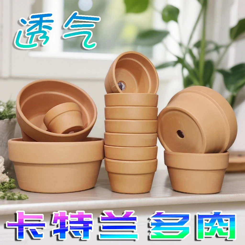 红陶矮花盆多肉绿植卡特兰低温透气透水秒吸水经典矮盆国际盆