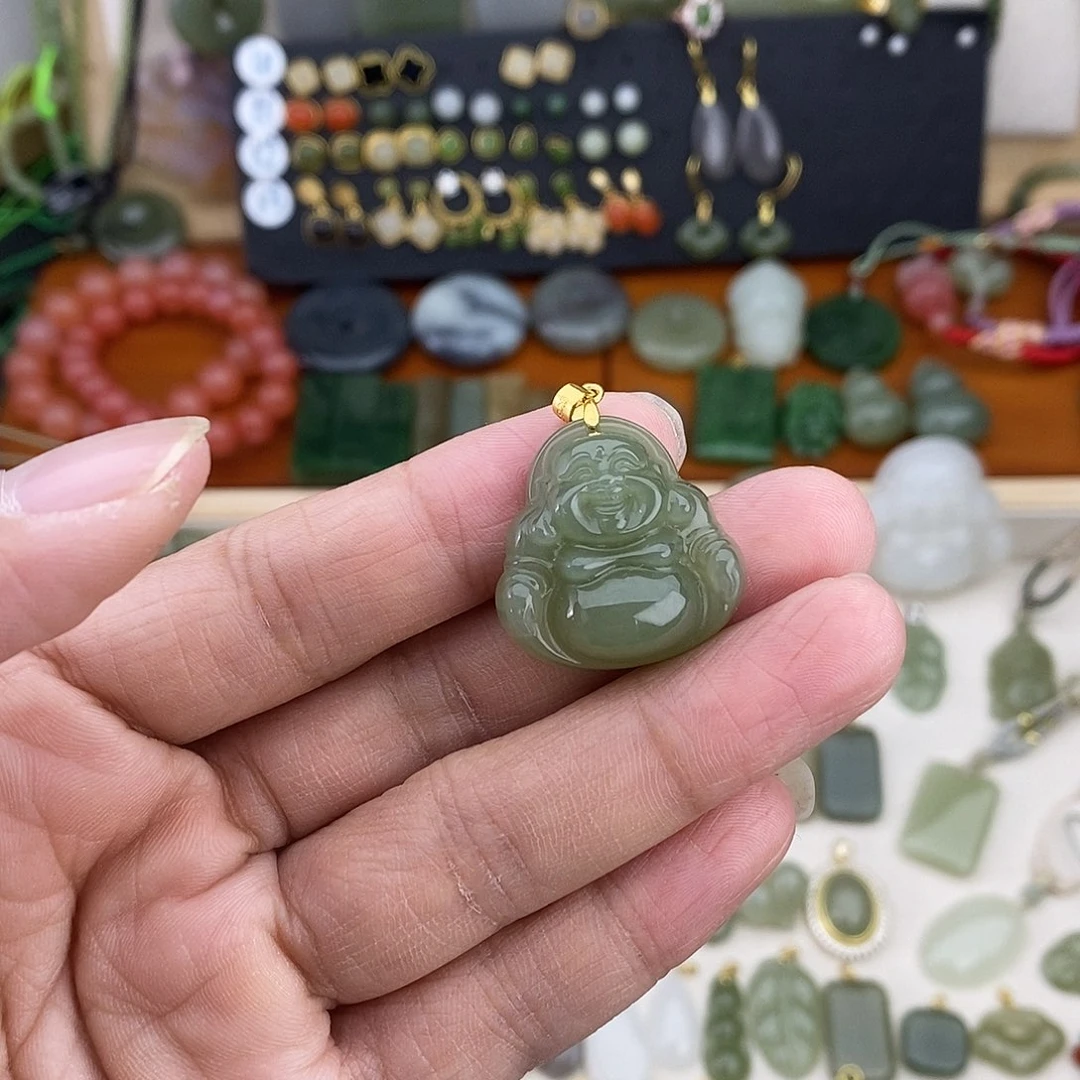 和田玉银S925镶嵌吊坠(不含链)