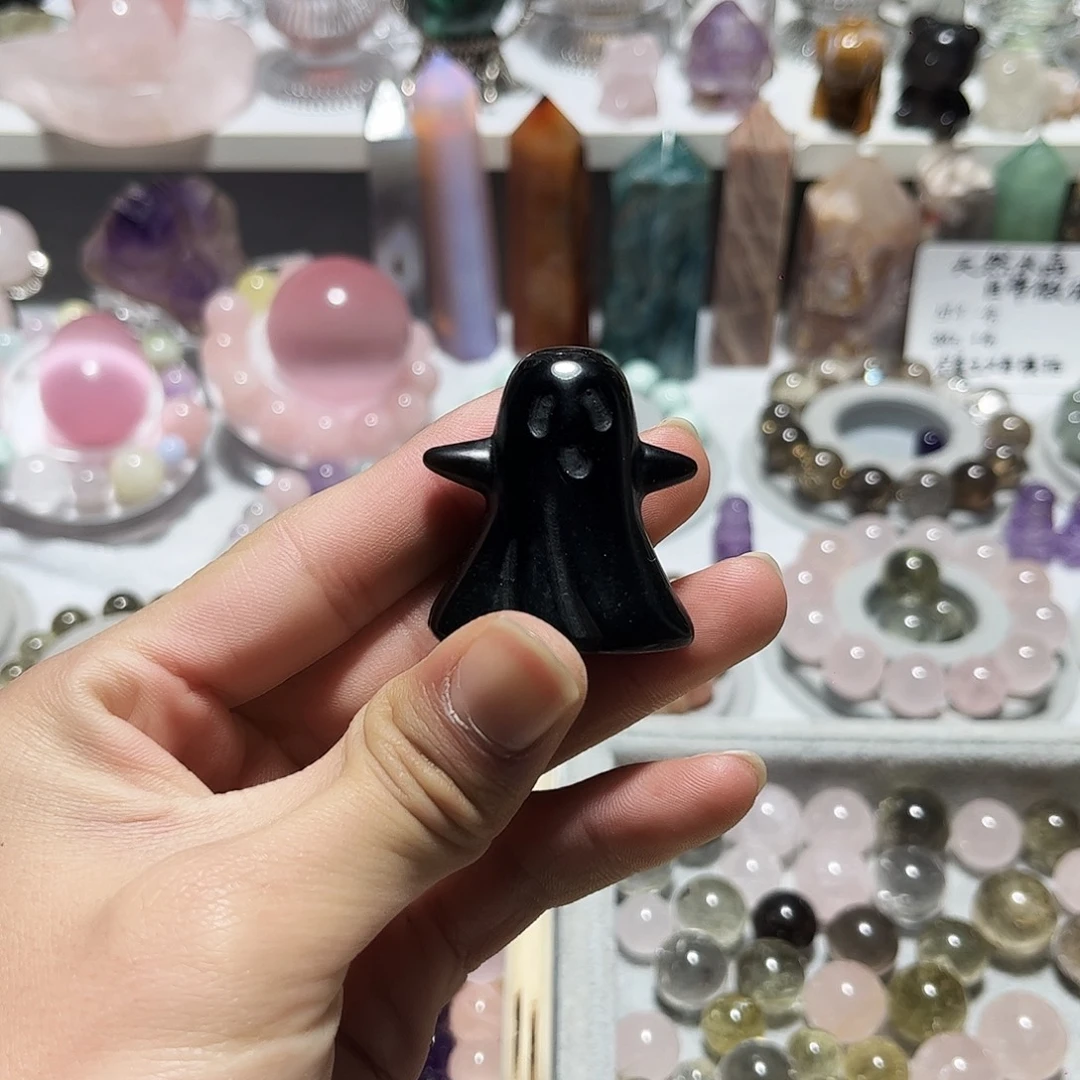 黑曜岩未镶嵌珠宝奇石开播福利黑曜石雕刻件小幽灵