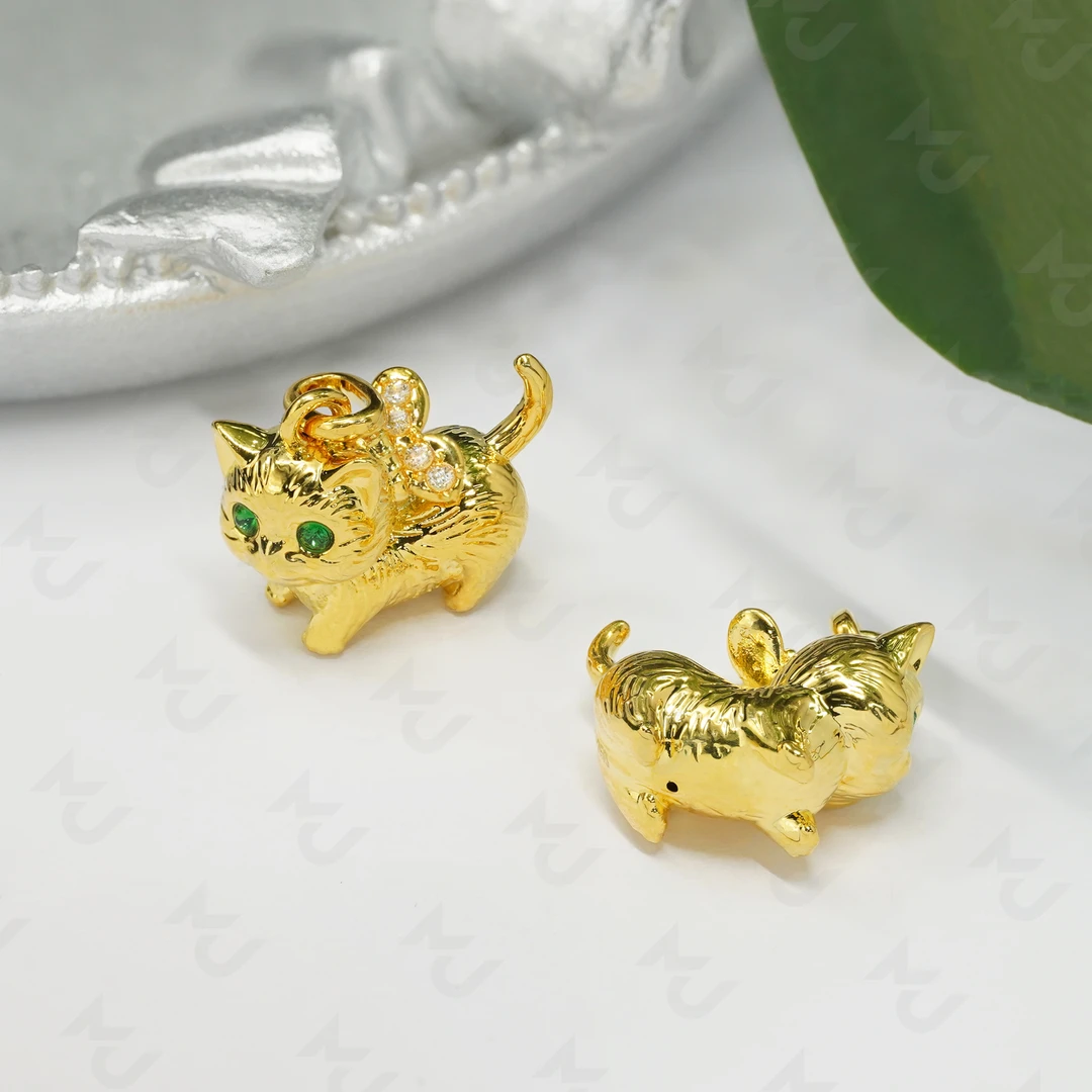 【通体18k金】蝴蝶结俏皮小猫吊坠 可爱卡通轻奢百搭款式【QL07439】