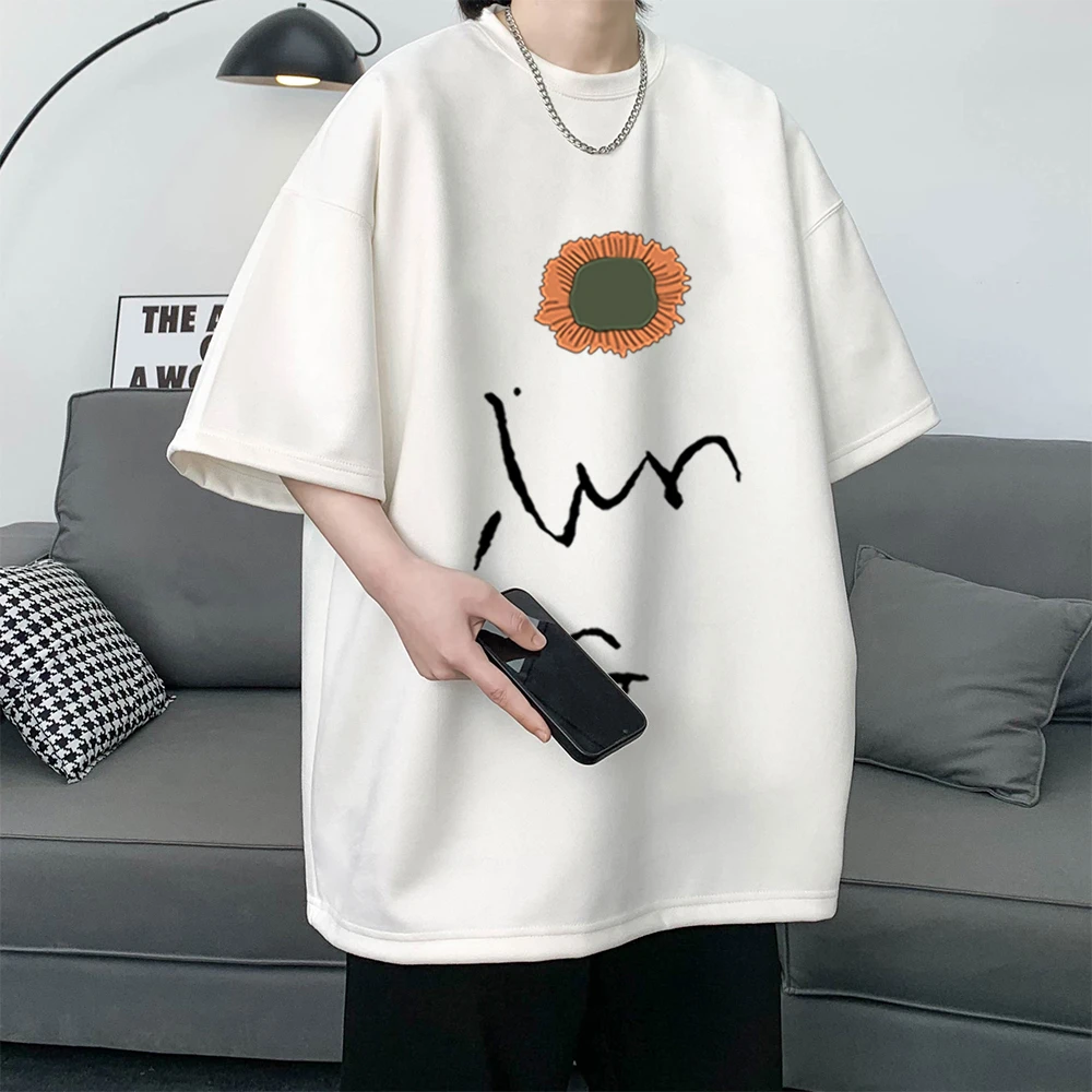 短袖休闲男印花t恤百搭美式夏季宽松T恤韩版圆领半袖港风大码男生