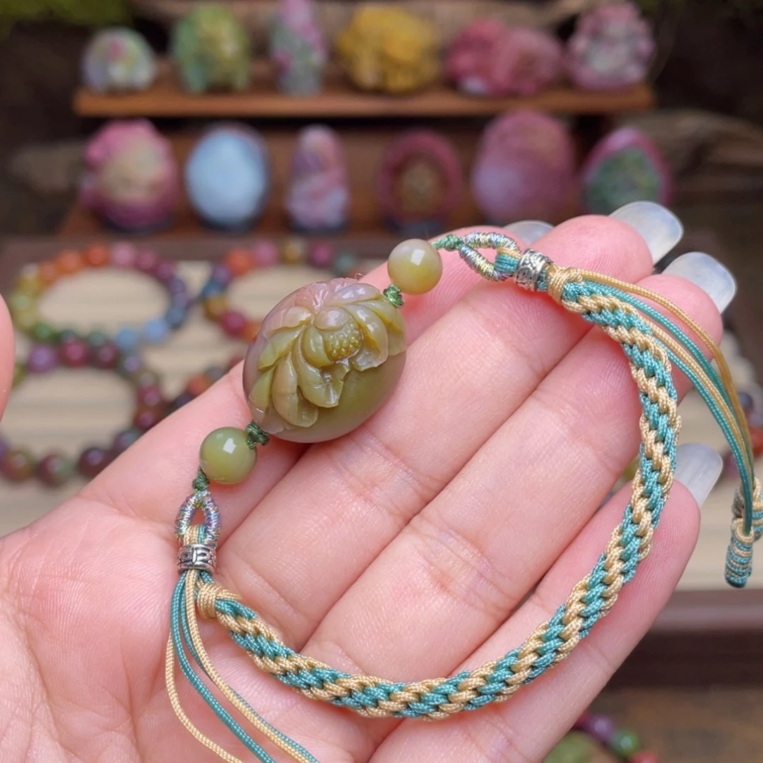 玛瑙/玉髓未镶嵌珠宝半成品盐源玛瑙牡丹花手绳