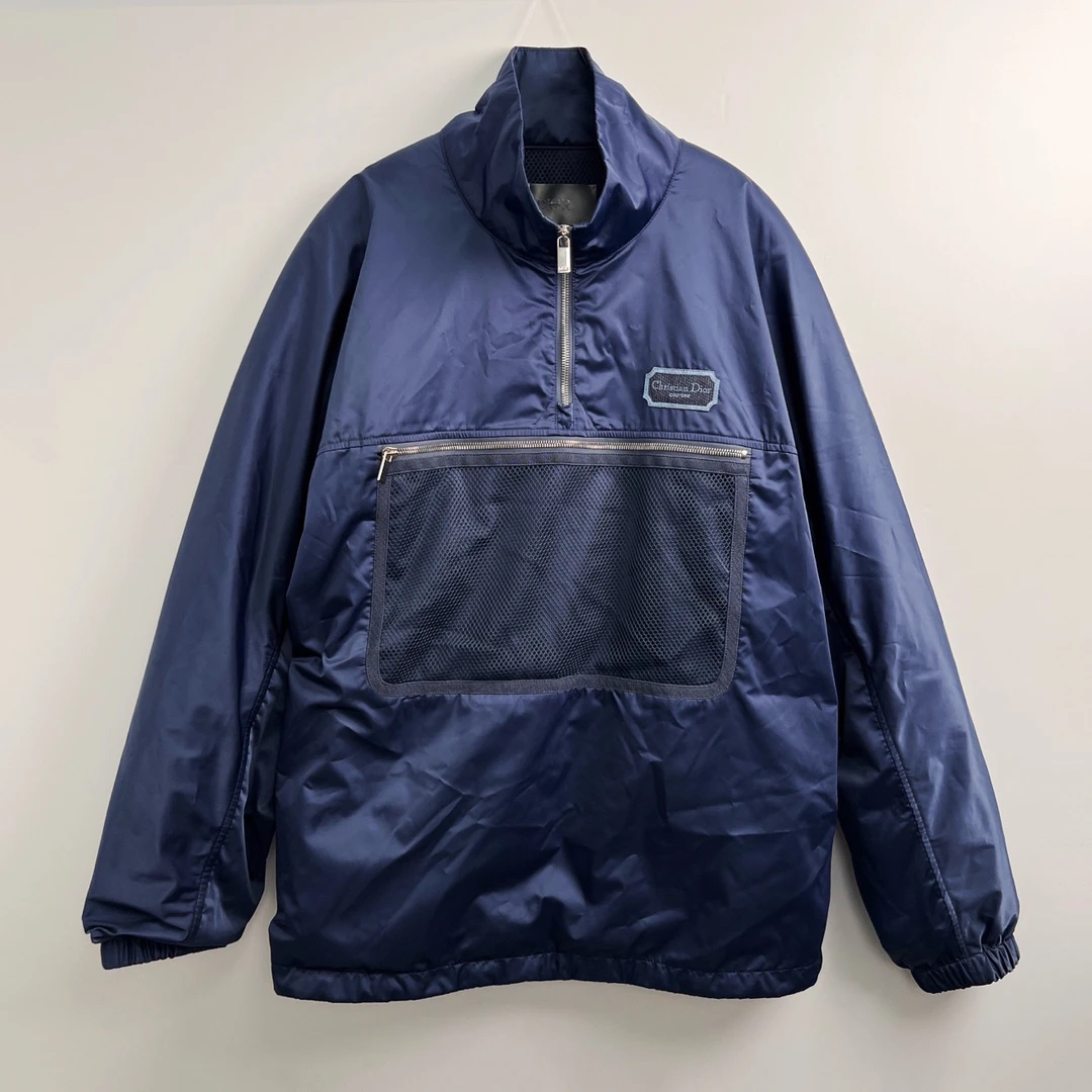 95新 DIOR/迪奥 深蓝色尼龙标语logo夹克冲锋衣 52码 公价22000