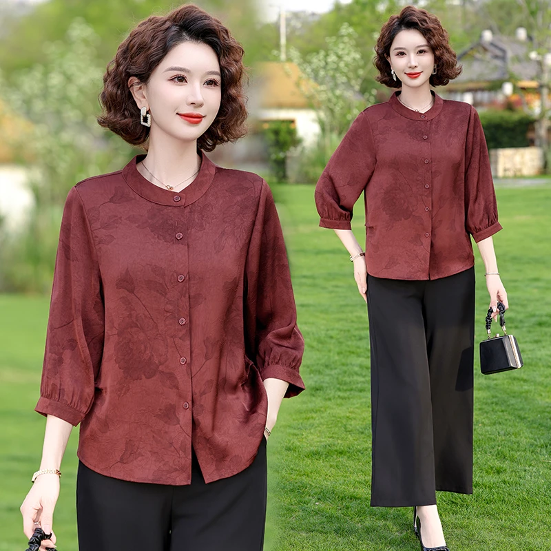妈妈装2025夏季新款韩版宽松时尚上衣50岁中老年女高端洋气衬衫女