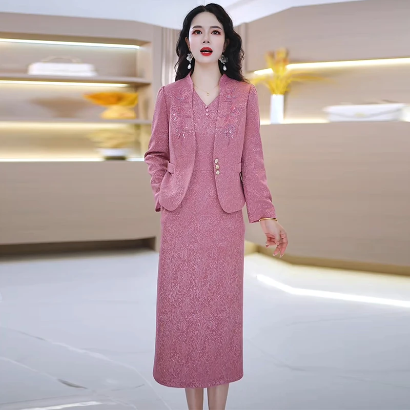 小香风套装连衣裙2025秋季中年妈妈装时尚气质轻奢显瘦高级感裙子