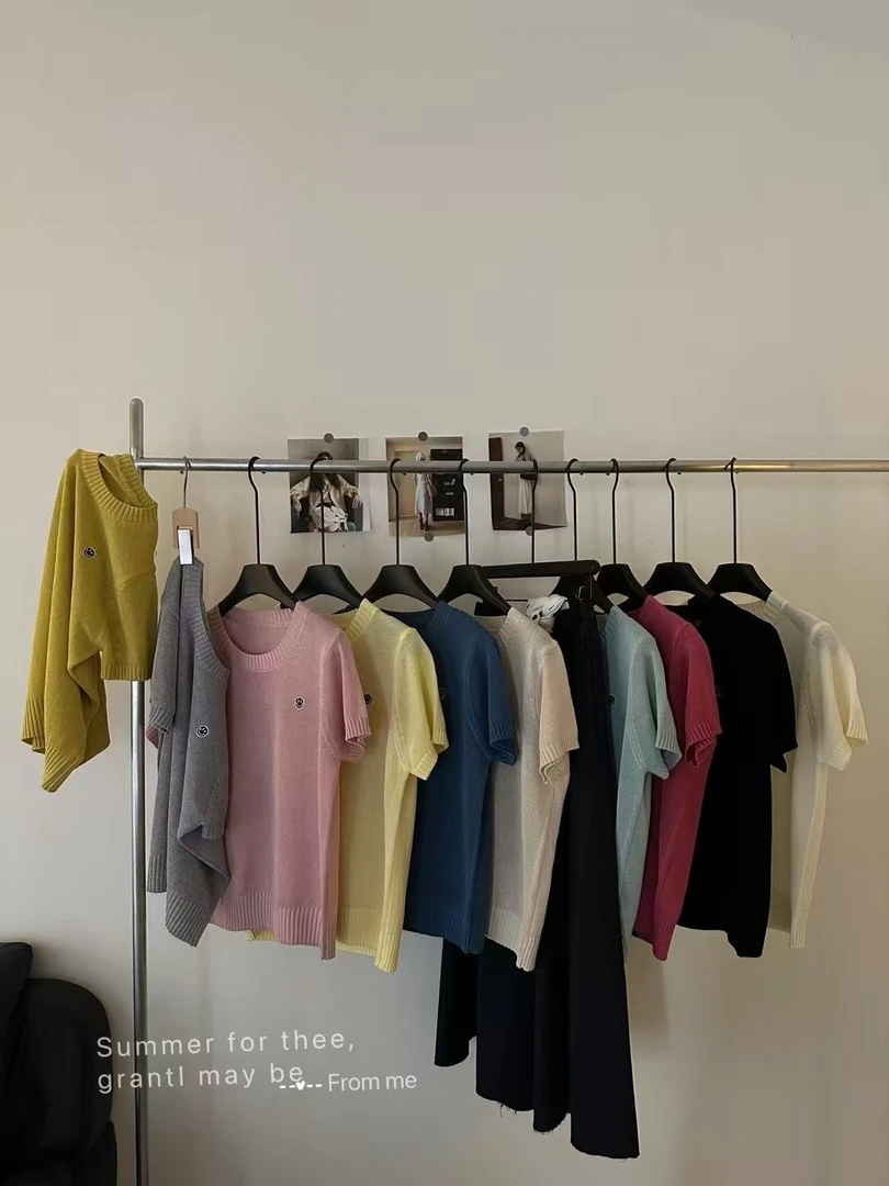 韩代和纸纱笑脸圆领短袖针织上衣80022