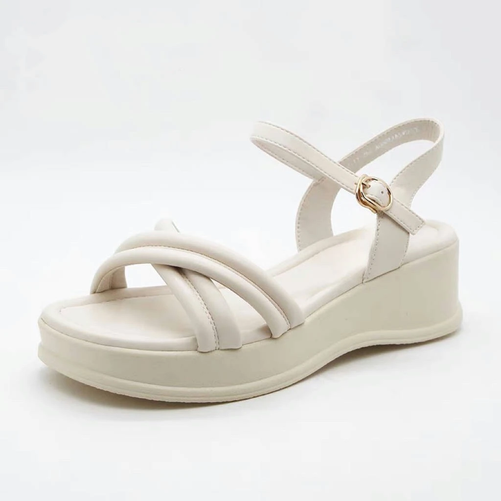 凉鞋女鞋3580夏季新款厚底中跟露趾一字扣带凉鞋