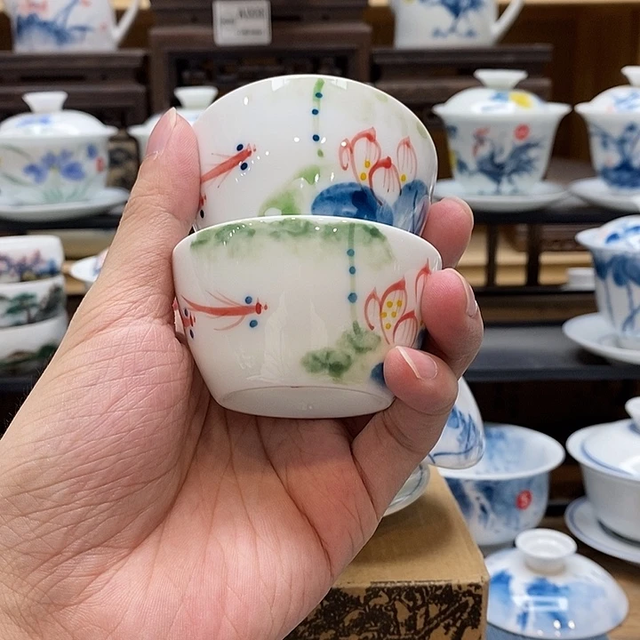 手绘2个装水缸杯60cc釉下彩微瑕福利款
