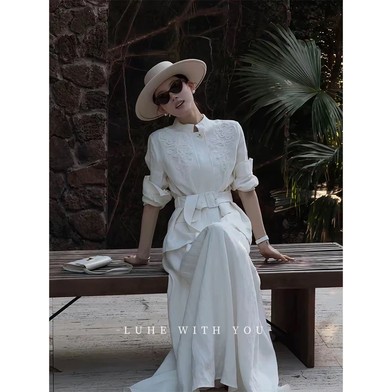 LUHE【杜拉斯】hehe私服~100亚麻贴花绣外套+半裙