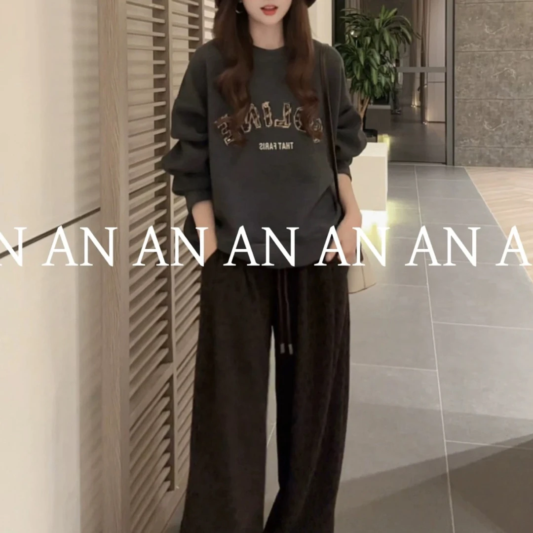 法式慵懒风秋冬新款时尚休闲卫衣豹纹字母060