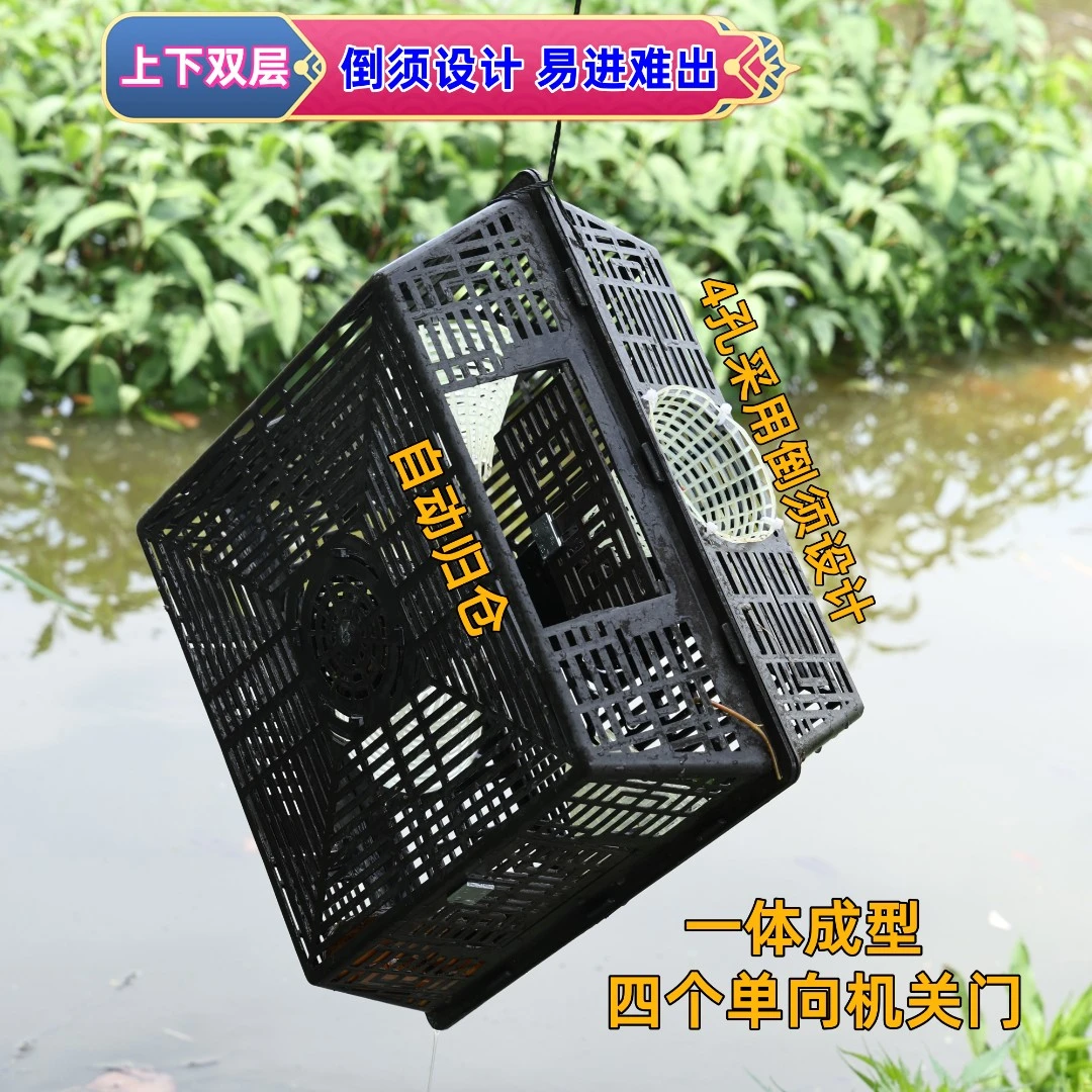 大号4孔4进门新型鱼笼网笼沉底倒须口加大防逃网笼方形捕鱼笼神器
