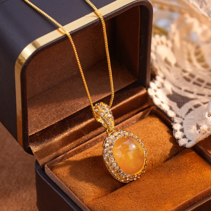 铜合金项链 气质轻奢锁骨链金色吊坠镶嵌满钻百搭复古坠链项链